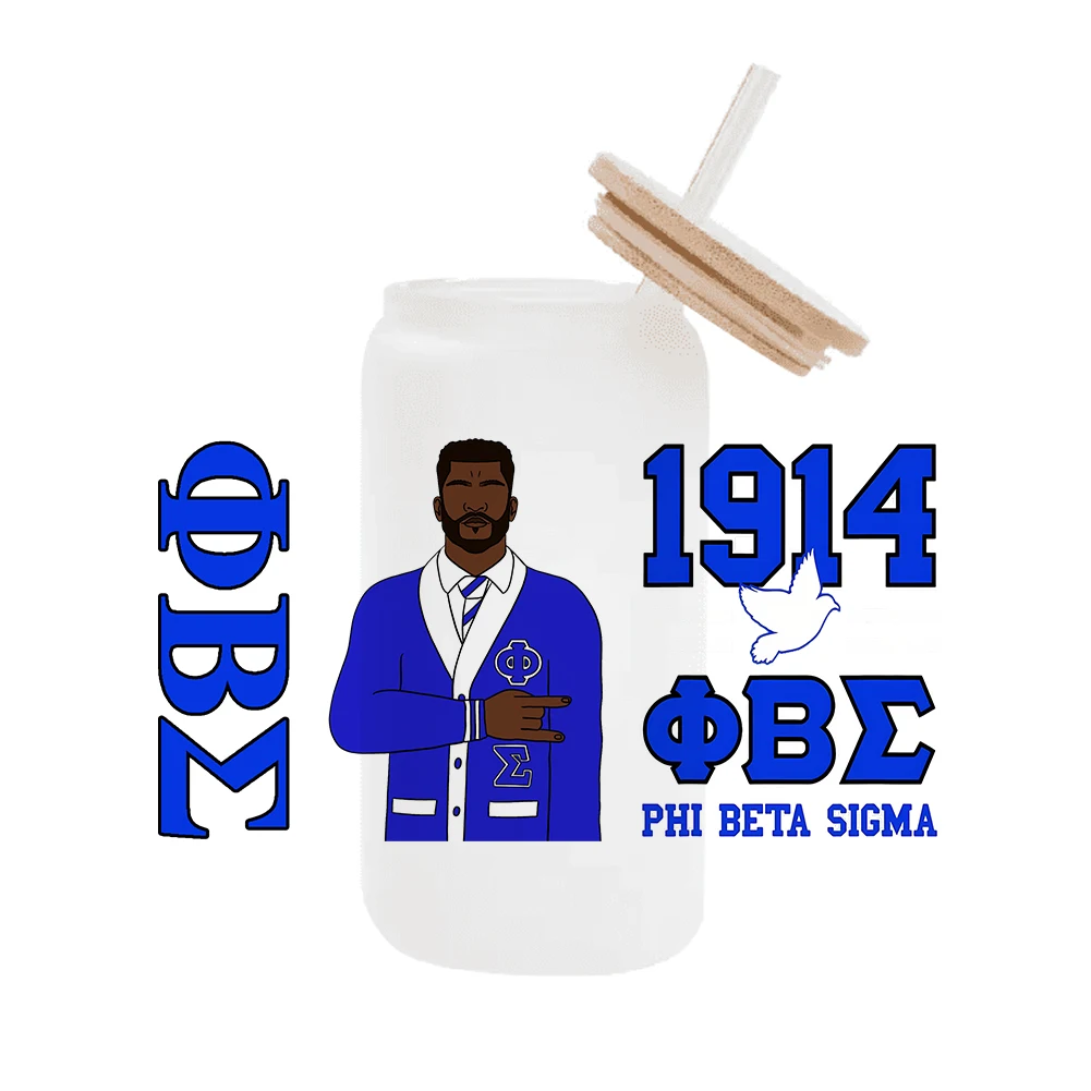 sodality Phi Beta Sigma For Libbey 16oz Can Glass 3D Waterproof UV DTF Coffee Can Wrap Libbey Glass Wrap