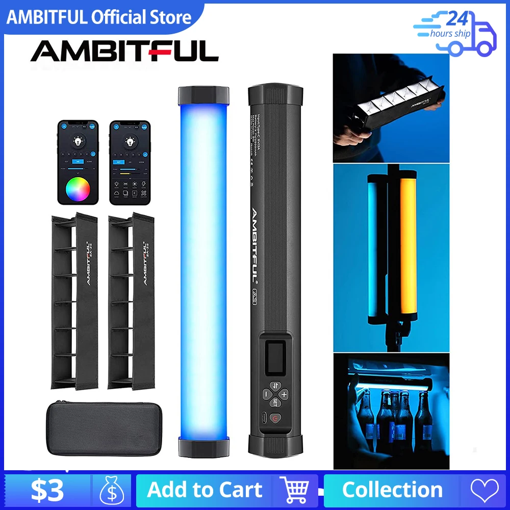 

AMBITFUL A2 Kit-2 RGB Tube Light, CRI 95+ TLCI 97+,Built-in APP + Honeycomb Grid Magnetic Function RGB LED Stick Double Lamp Kit