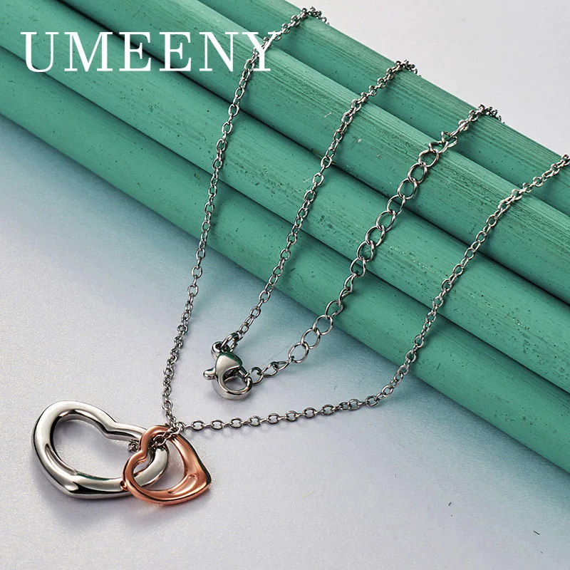 

Charm 925 Sterling Silver 16-30 Inch Delicate Double Layer Heart Shaped Necklace Women Simple Wedding Engagement Jewelry Fashion
