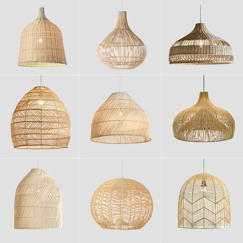 Chinese Creative Hand Woven Rattan Art LED Pendent Lamp Retro Restaurant Hotel Study Hallway Rural Decoration Lighting Fixtures