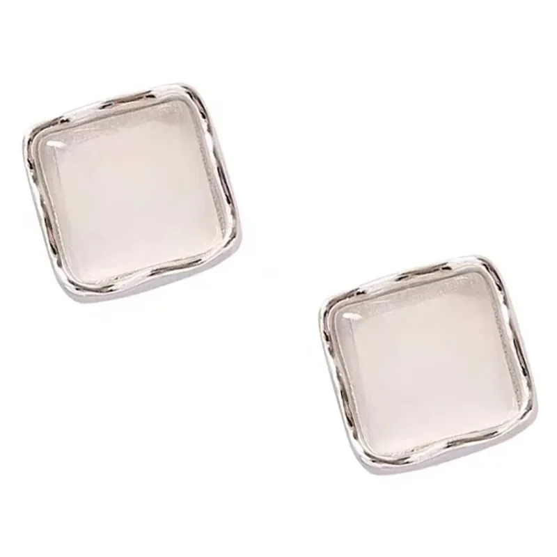 

Real 925 Sterling Silver Cat's Eye Stone Square Circle Triangle Stud Earrings for Women Trendy Fine Jewelry Accessories