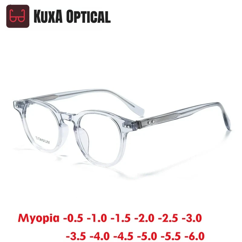 

KUXA ретро ацетатные круглые очки в оправе высокого качества, модные женские и мужские очки для близорукости, очки на заказ от-0,50 до -6,0