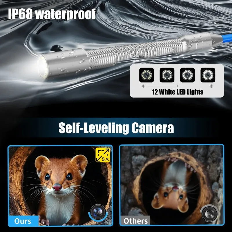 Sewer   -512Hz Self-Leveling Sewer Inspection with Meter Marking on cable, Waterproof    12LEDs