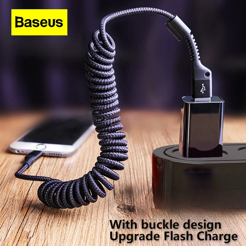 Baseus Manual Length Adjustment Spring Data Cable Black for Car Type-C To USB Mobile Phone Telescopic Fast Charging Cable PD20W