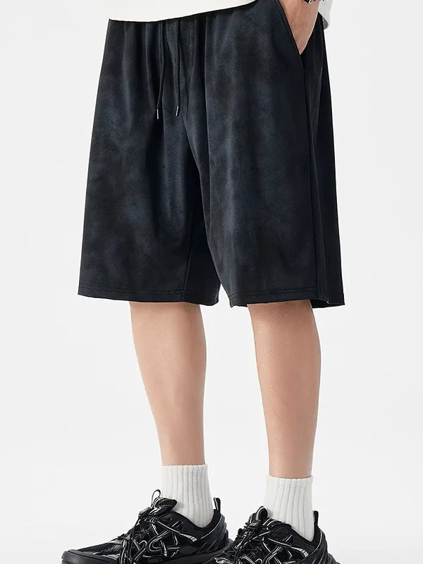 سراويل قصيرة من الحرير الجليدي مقاس كبير للرجال كاجوال رياضية فضفاضة مستقيمة الساق لكرة السلة سراويل بخمس نقاط صيفية ذات ملمس...