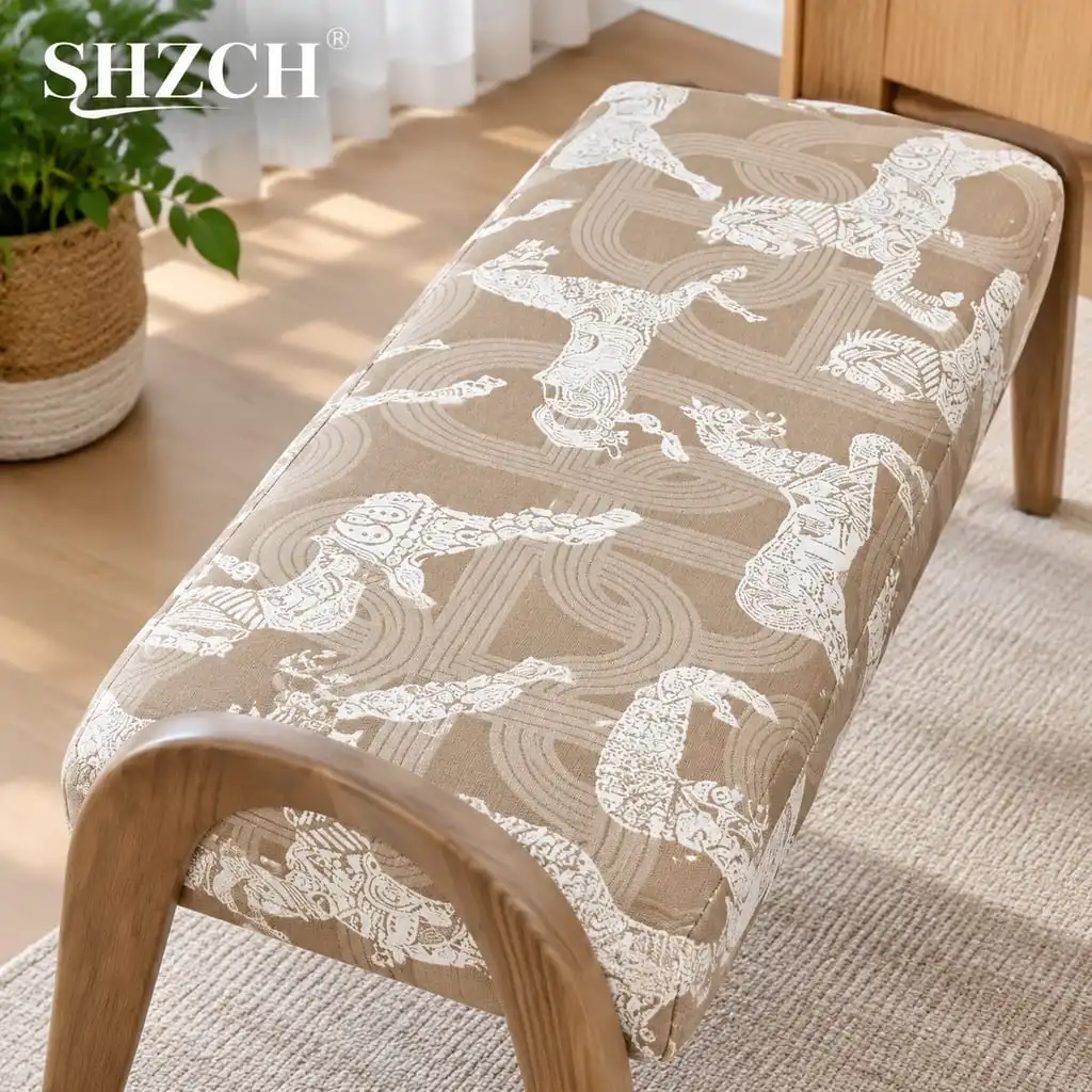 MOMO Royal Horse Embroidery Multi-use Solid Wood Shoe Changing Stool with Bed Tail plus Seat Study Foot Pedal
