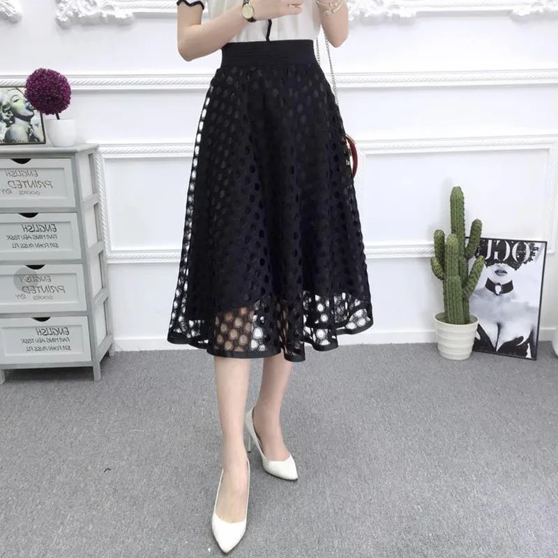 

New Spring Autumn Pleated Ball Gown Skirt Long High Waist Polka Dot A-line Bubble Skirt Elegant Woman Skirts Mujer Faldas Saias