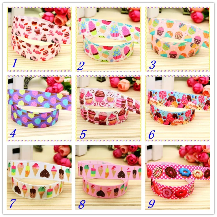 7/8''  Cupcake Donut Printed Grosgrain Ribbon Material  Headwear Party Decoration Diy Sewing Craft 22mm S217