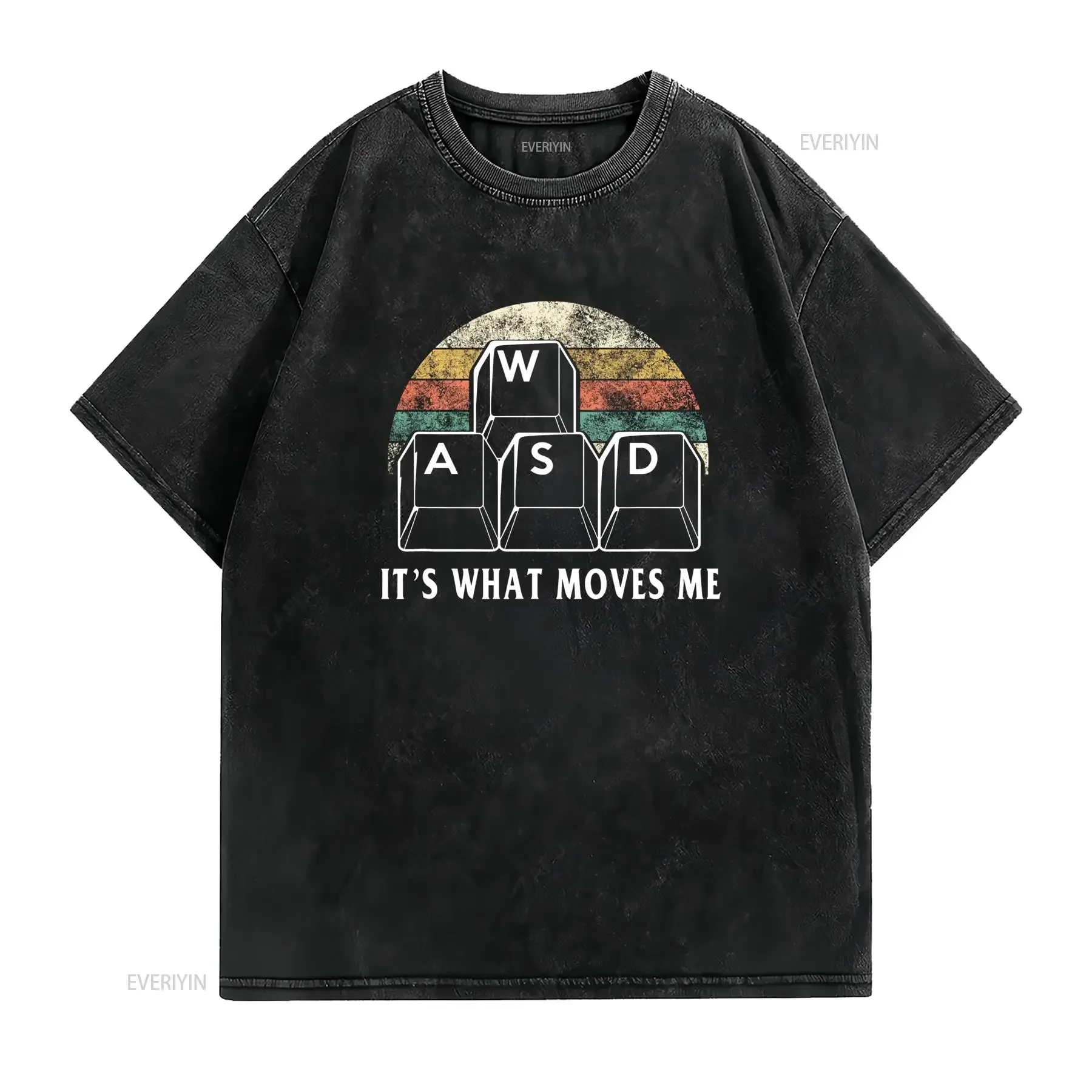 Funny Wasd Keyboard Keys Retro Arcade Design T Shirt It's What Moves Me Pc Gaming for Gamers Heavyweight 220Gsm Men's vintage