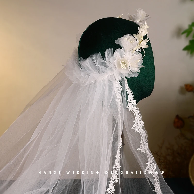 

Retro Floral Lace Silk Satin Bridal Headband Photo Studio Accory Sweet Sle Hairband for Brides Fre out Brand