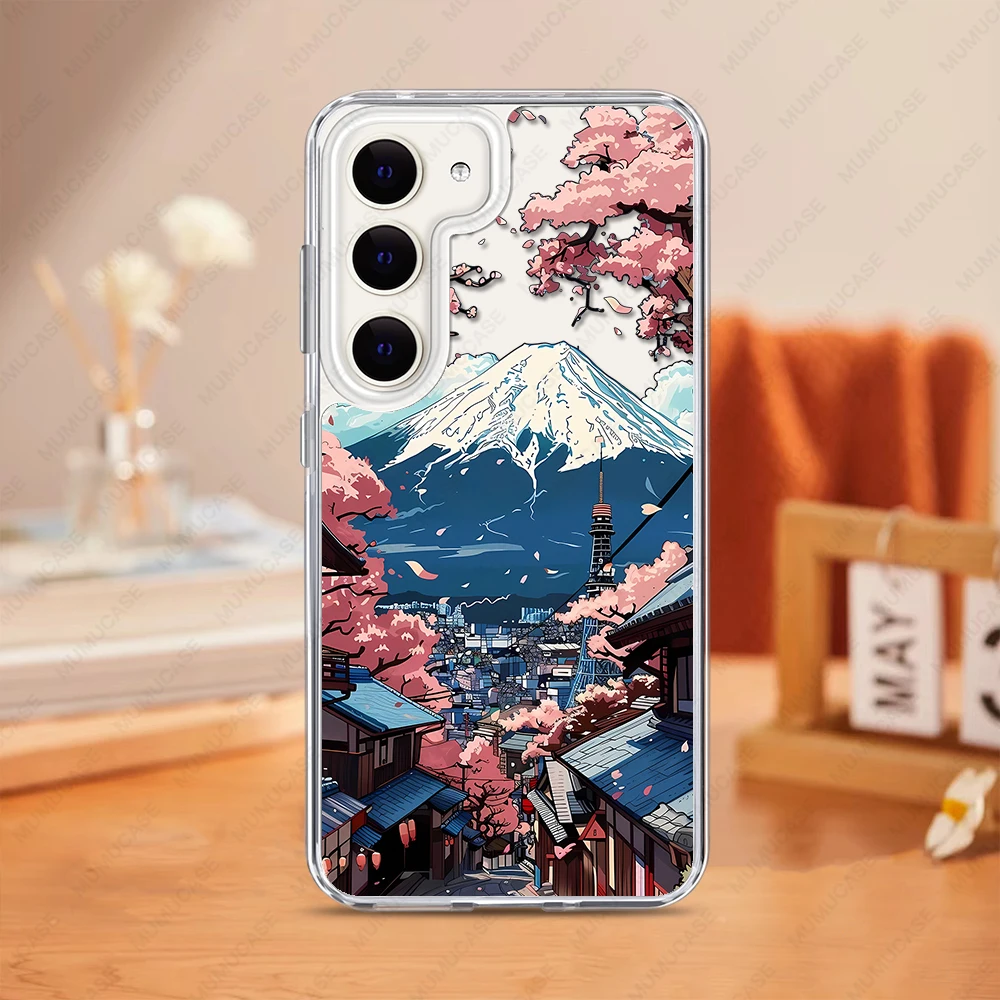 2 in 1 PC+TPU Phone Case For Samsung Galaxy S25 S24 S23 Ultra S24FE A15 A35 A53 A54 A55 Shockproof Cover Japanese Landscape Art
