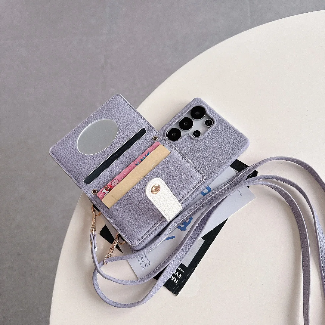 YP1 الفاخرة Crossbody الجلود فتحة للبطاقات محفظة محفظة حقيبة لهاتف سامسونج غالاكسي S25Edge S24 FE S23 زائد S22 الترا مرآة شل غطاء