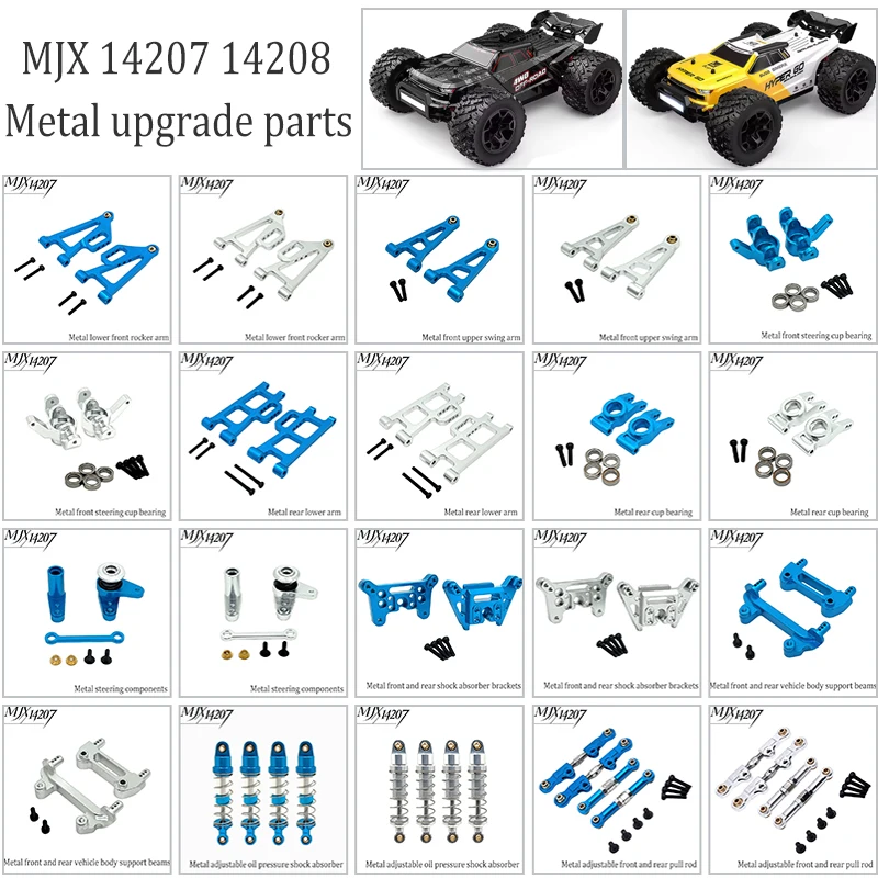 

1/14 Scale MJX 14207 14208 RC Vehicle Metal Upgrade Kit Front Back Tie Rod Steering Cups Shock Absorber Components