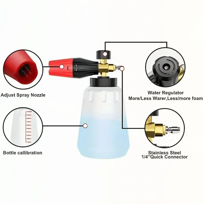 Adjustable High Pressure PA Snow Foam Cannon, Multi-Purpose Car Washing Foam Sprayer Accessory Kit for Pressure Washers view 4