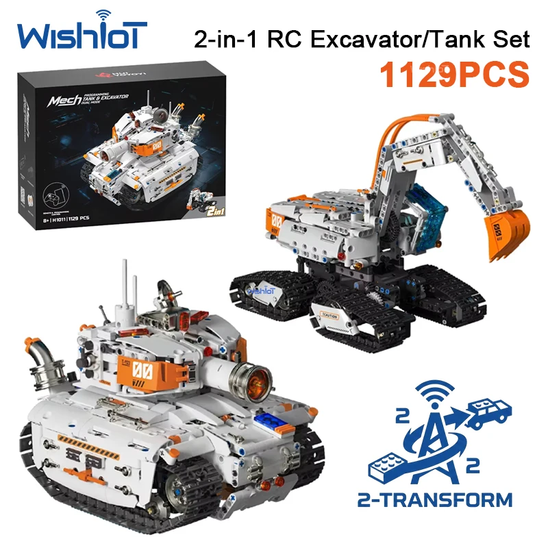

1129pcs Dual Form Excavator Engineering Tank Building Blocks MOC APP Remote Control Construction Bricks Set Toy for Boys