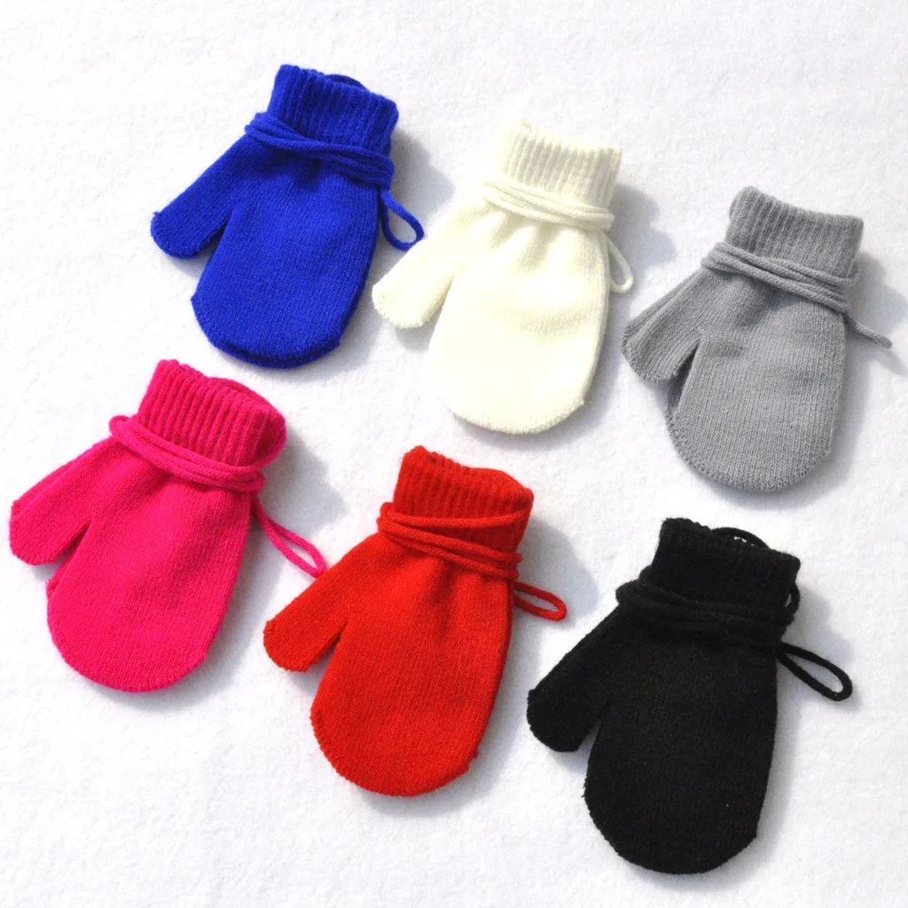 Mittens For Women Cold Weather Insulated Gloves Cute With String Solid Winter Warm Children Knitted Gloves