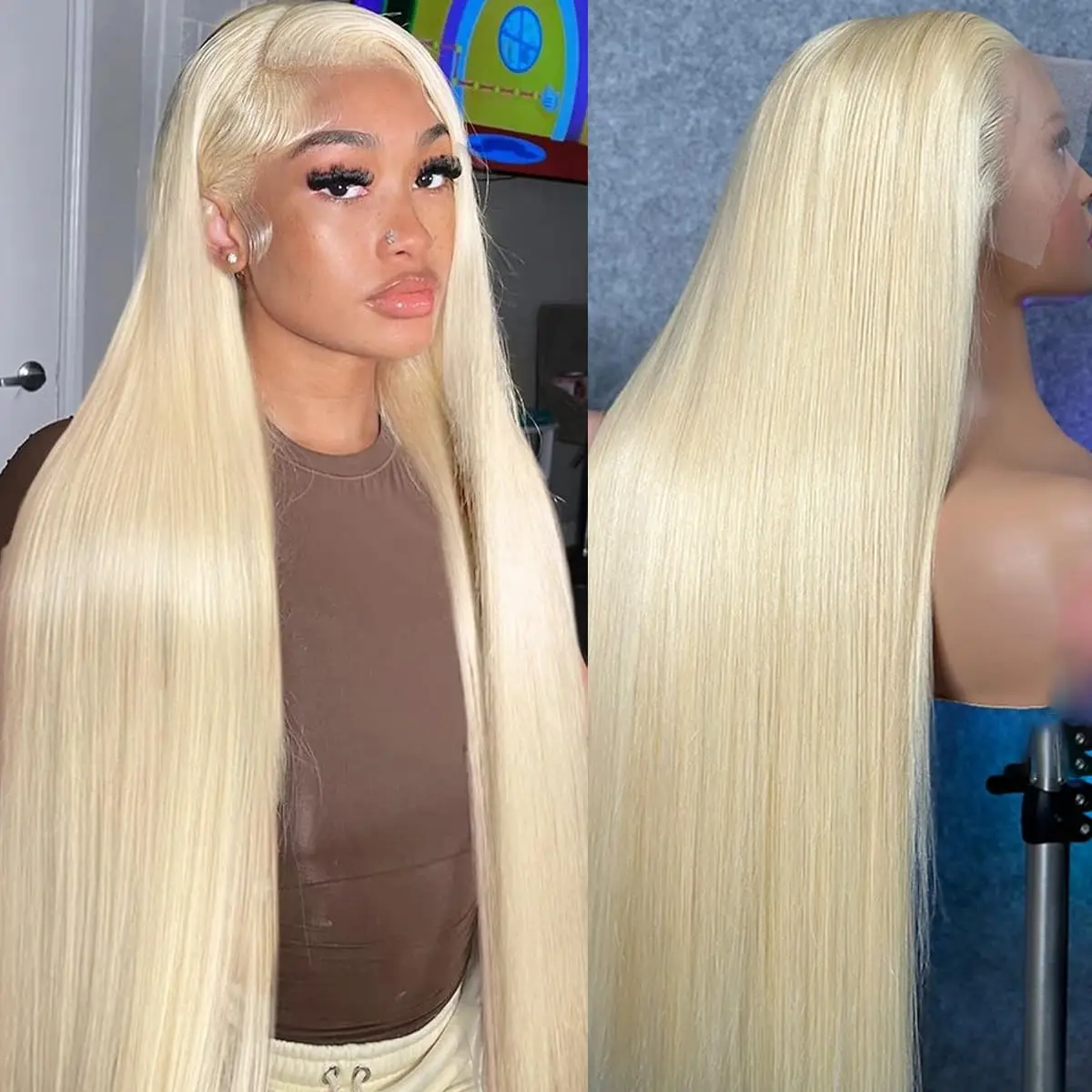 Rosabeauty 613 HD Straight Hair Lace Front Human Hair Wigs Glueless 13X4 Frontal Wig Preplucked 200% 250% 8 40Inches 13x6 Blonde
