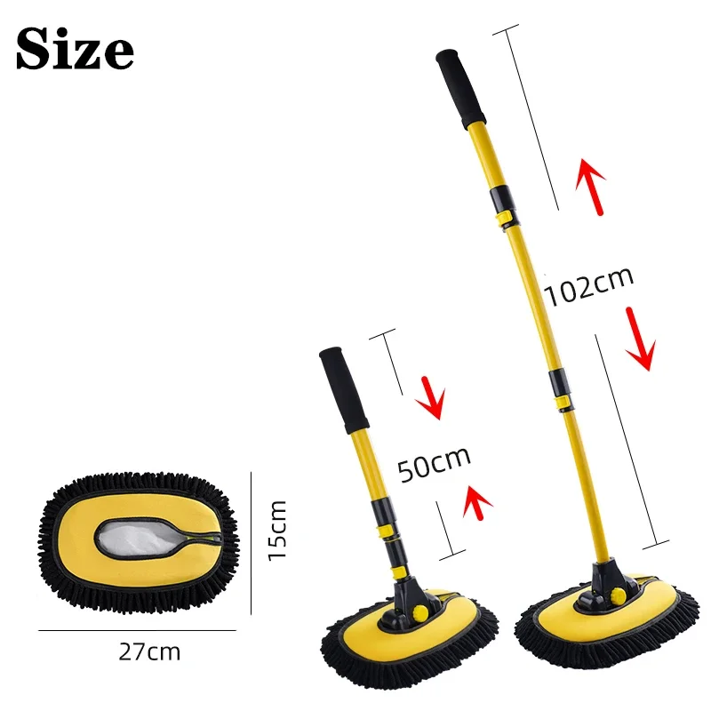 Car Wash Brush Mop Kit with Pole Car Cleaning Supplies Kit Telescoping Long Handle Cleaning Mop Chenille Broom Auto Accessories