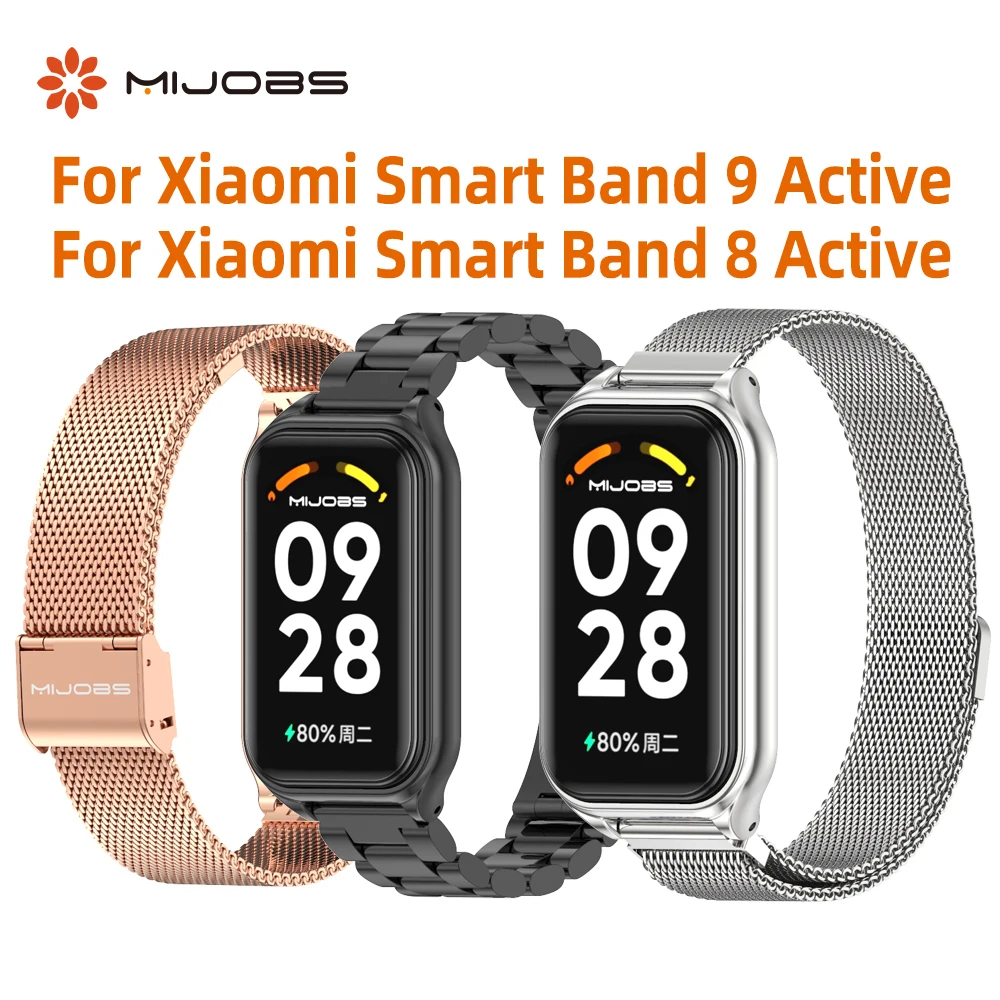 Strap For Xiaomi Mi Band 9 Active Bracelet Wristband for Mi Band 8 Active Stainless Steel Metal Watchband for Mi Band 8 Active