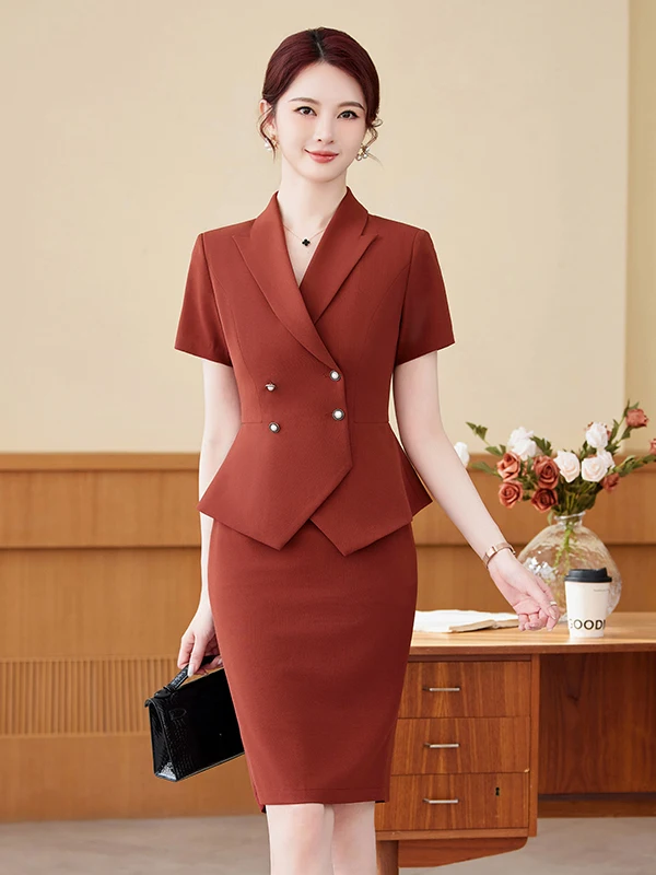 

Elegant Professional Women's Suit Set Fashionable Slim Fit OL Blouse And Skirt Two Piece Ensemble Summer New Arrival