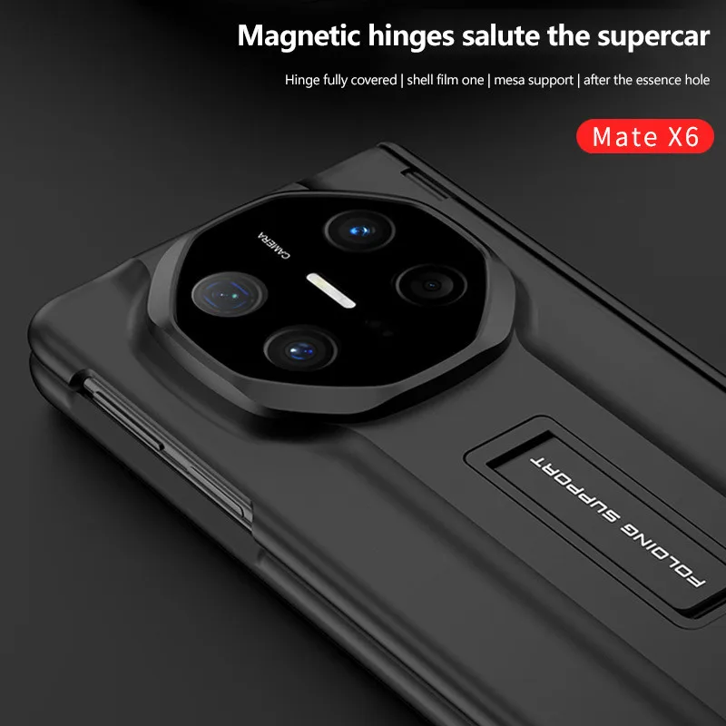 

For Huawei Mate X6 Case Luxury Ultra Thin Matte Folding Bracket Magnetic Hinge With Tempered Film Shockproof Cover