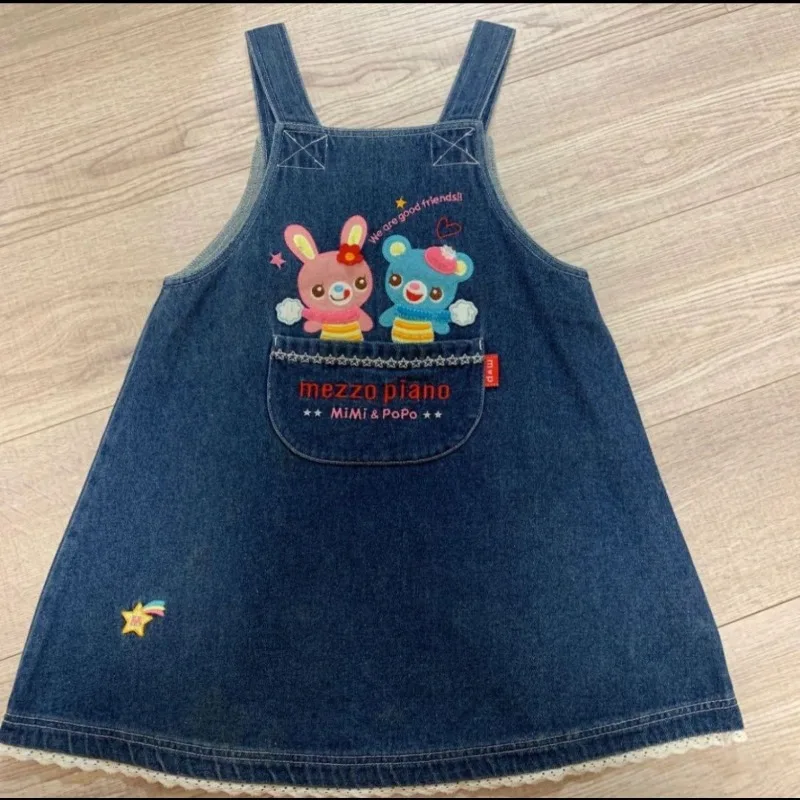 Robe brodée de dessin animé japonais pour femmes, Vintage, Denim, dentelle, Patchwork, Y2k, poche esthétique, Grunge, Mini, 2025