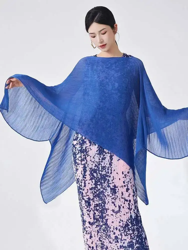 Shawl Fashion Pleated Coat For Women Slash Neck Solid Color Headcloth Scarf Versatile Coats 2025 Spring New BR5U
