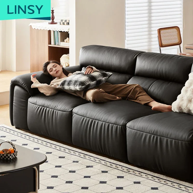 Linsy sofá italiano minimalista de couro primeira camada sala de estar moderno grande sofá com encosto alto