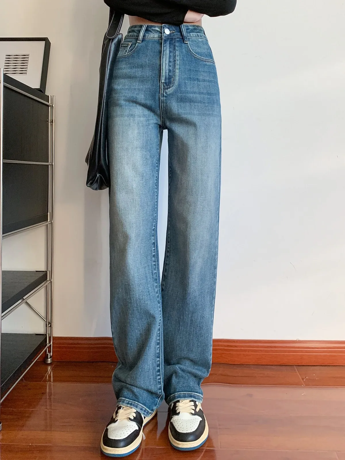 ZHISILAO New High Waist Straight Jeans Women Winter Fur Warm Thick Elastic Full Length Denim Pants Streetwear 2023