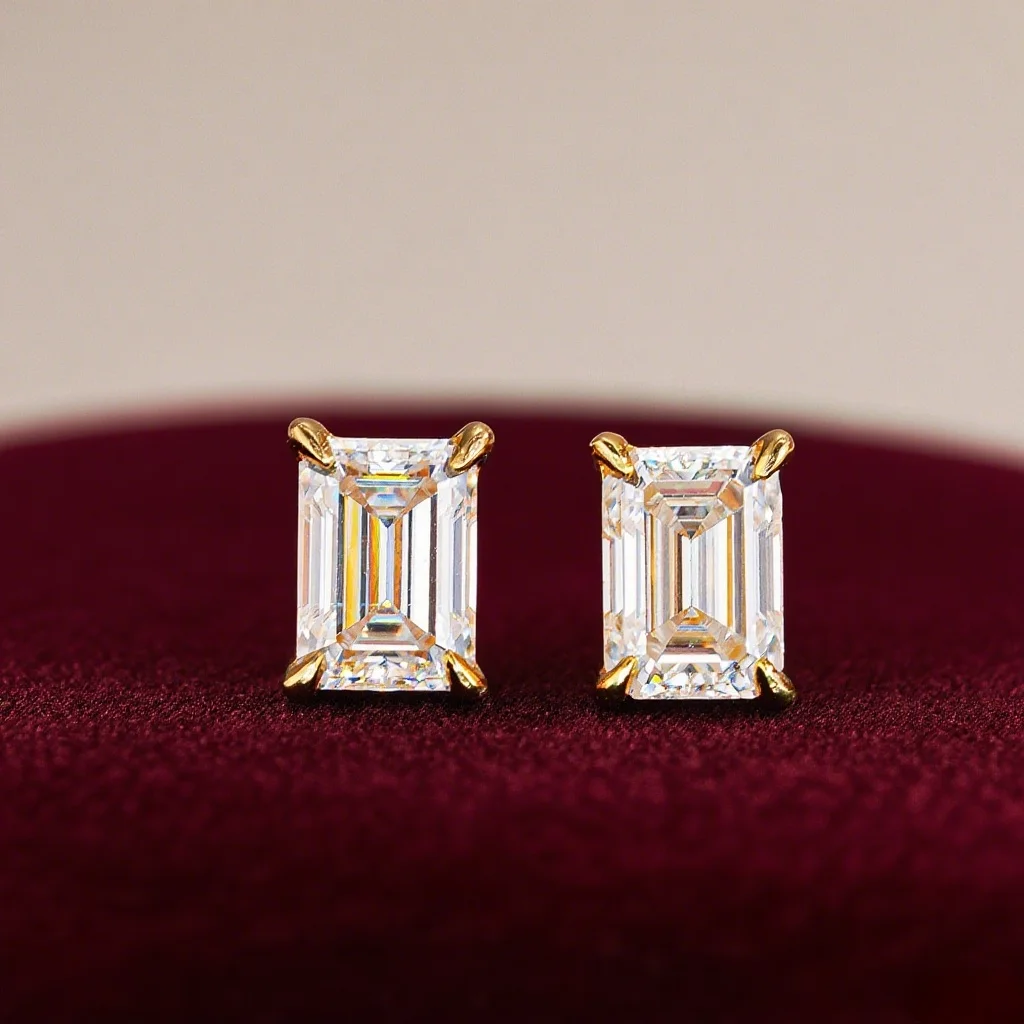 COSYA 5*7MM 1CT Emerald Cut Full Moissanite Earrings For Women S925 Silver Lab Diamond Ear Stud Wedding Fine Jewelry