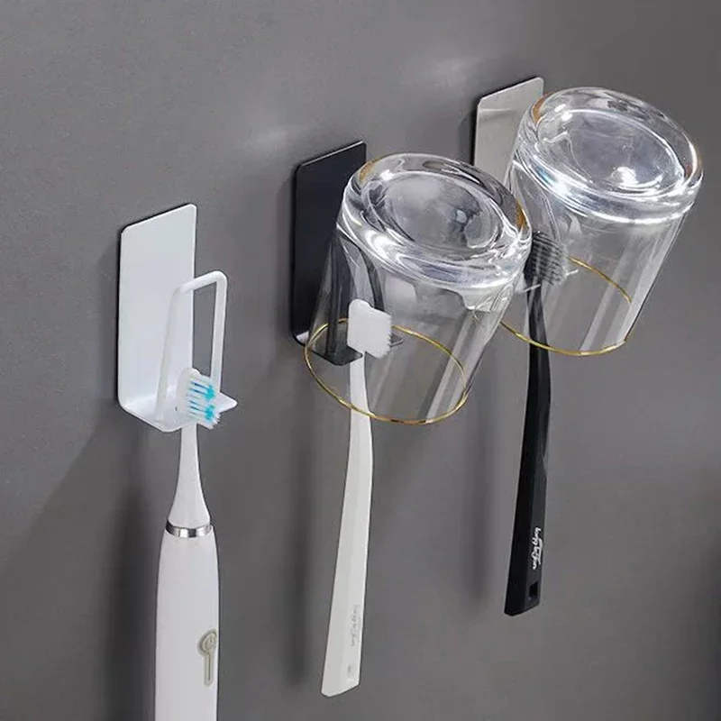 Bathroom Hook Self-adhesive Wall Mount Toothbrush Holder Organizer Stainless Steel Electric Toothbrush Rack Multi-Purpose Hooks