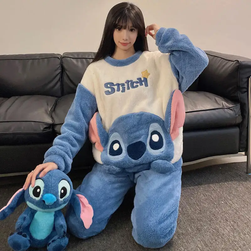 

Новый женский осенне-зимний комплект домашней одежды с утолщенной строчкой, теплые пижамы с героями мультфильмов для девочек, модный комплект из двух предметов, брюки с длинными рукавами