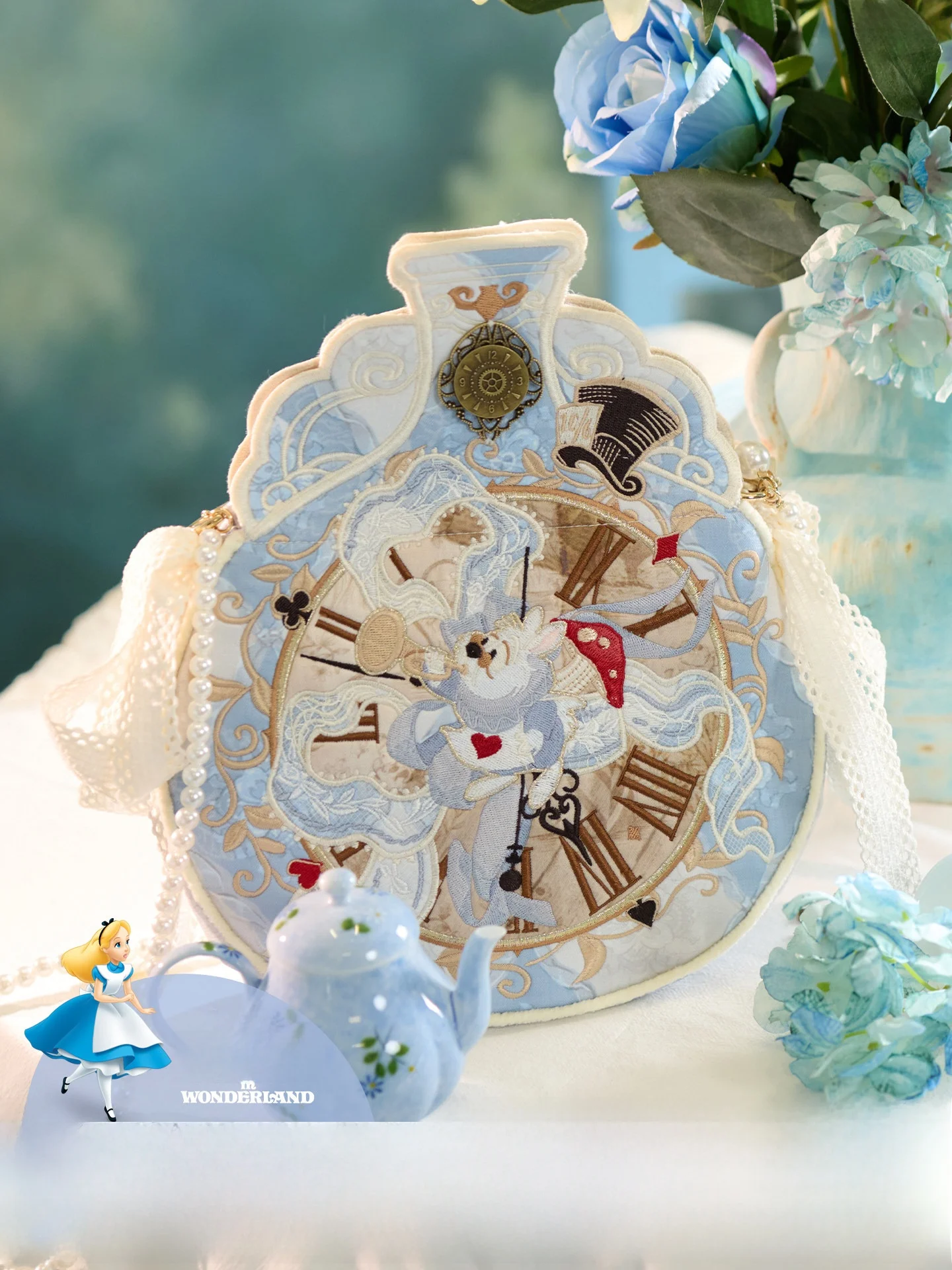 

Adorable Embroidered Alice in Wonderland Themed Handbag Adjustable Crossbody Bag by Shiyu Perfect for Spring Fashion