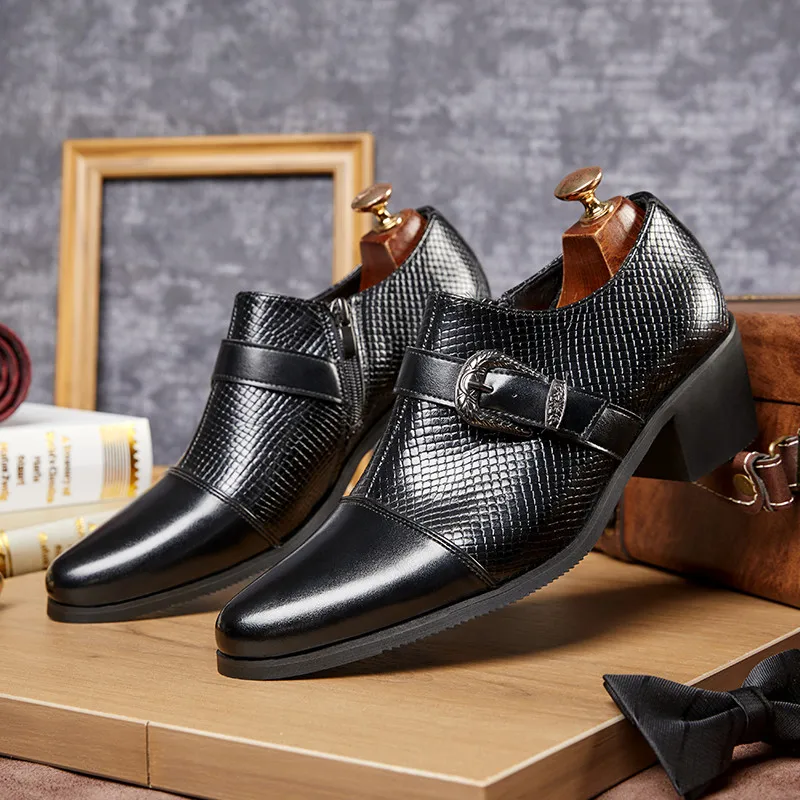 

Стильный дизайн, кожаные туфли на каблуке, мужские свадебные модельные туфли с пряжкой в стиле ретро, деловые туфли без шнуровки для мужчин, zapatos de cuero hombre