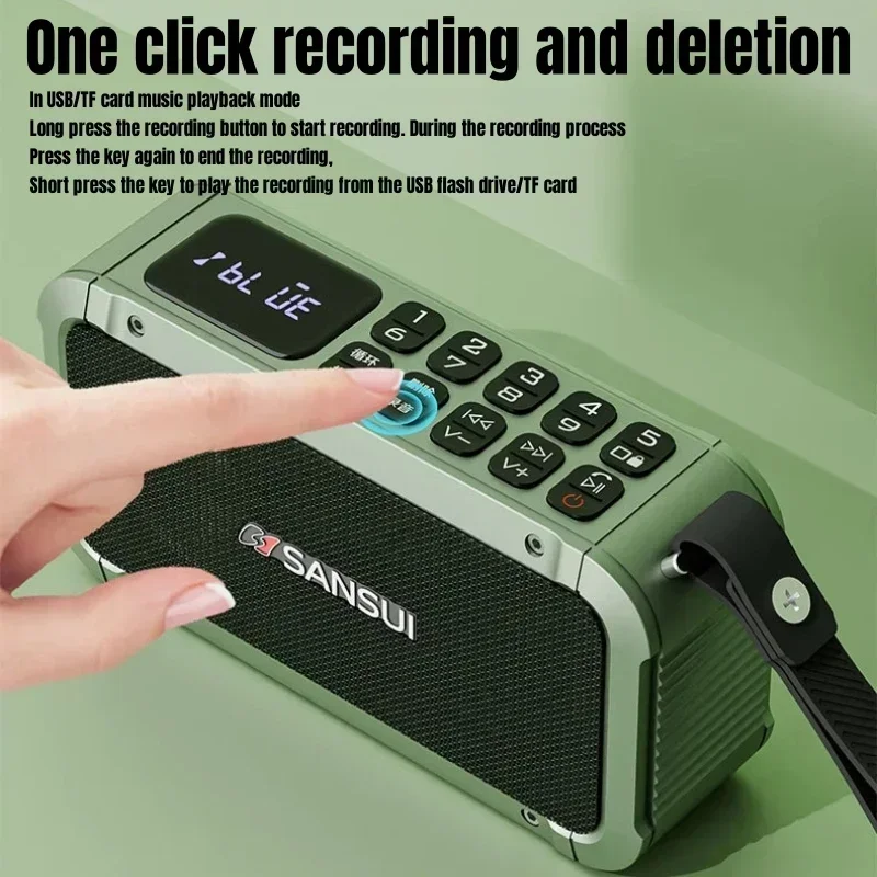 SANSUI F63 Multimedia Portable Wireless Bluetooth Speaker Music Player FM Radio Insert Card U Disk Recording HI-FI subwoofer