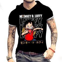 Jednoczęściowa odzież uliczna męska koszulka z kapturem modna moda Anime małpa D Luffy t-shirty męski kawałek w stylu Harajuku 2024 nowe topy