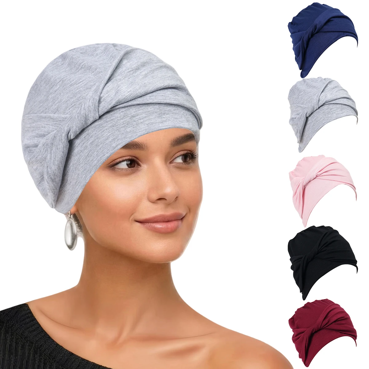 

Новинка 2026: Женский однотонный тюрбан-хиджаб из мягкого эластичного материала, индийский головной убор, платок для волос, исламский головной убор при выпадении волос