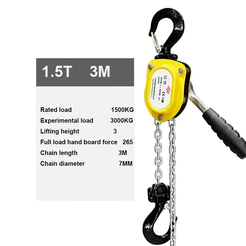 

Manual Operated Chain Hoist Tightener 0.25T-1.5T For Lifting Pulley Block Pulling Wrench 3M Hand Chain Hoist Hook