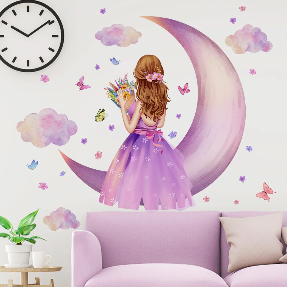

Cute Butterfly girl flower living room decorative stickers Girl Room Children bedroom background wall decorative wall stickers