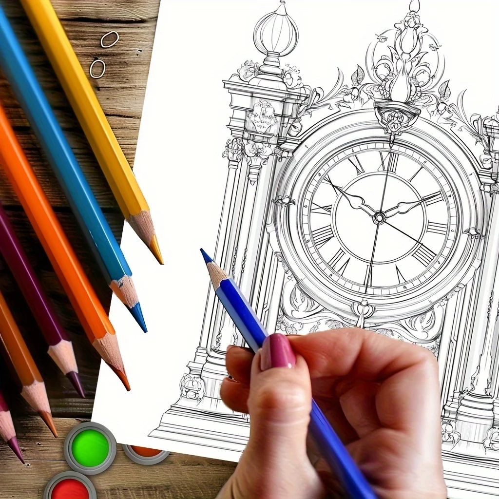 28-seitiges Malbuch mit Vintage-Uhren für die Stressreduzierung bei Erwachsenen |   Malbuch zur Stressabbau und Stimmungsreduzierung zum Valentinstag