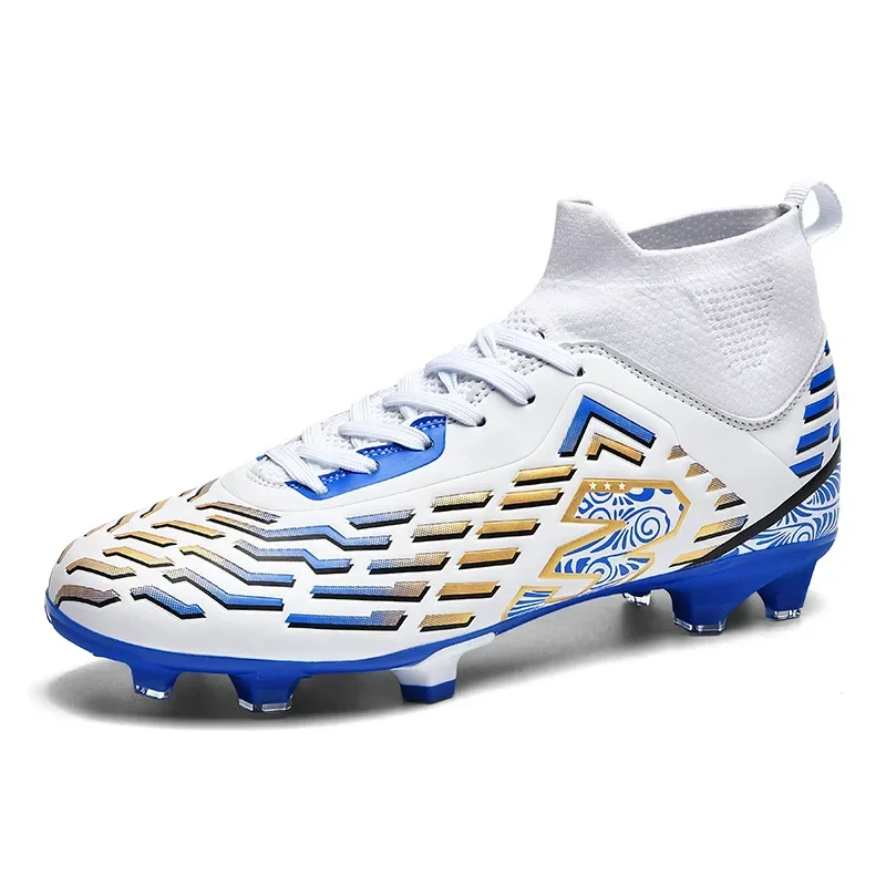 High Top Football Shoes Leather Top AG Long Spike Youth Male and Female Students Artificial Grass Training Sports Shoes Large