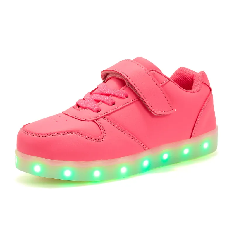 Children Sport Shoes LED Luminous Shoes Leather Flat Board Shoe USB Charging Light Up Sneakers Boys Girls New Casual Footwear