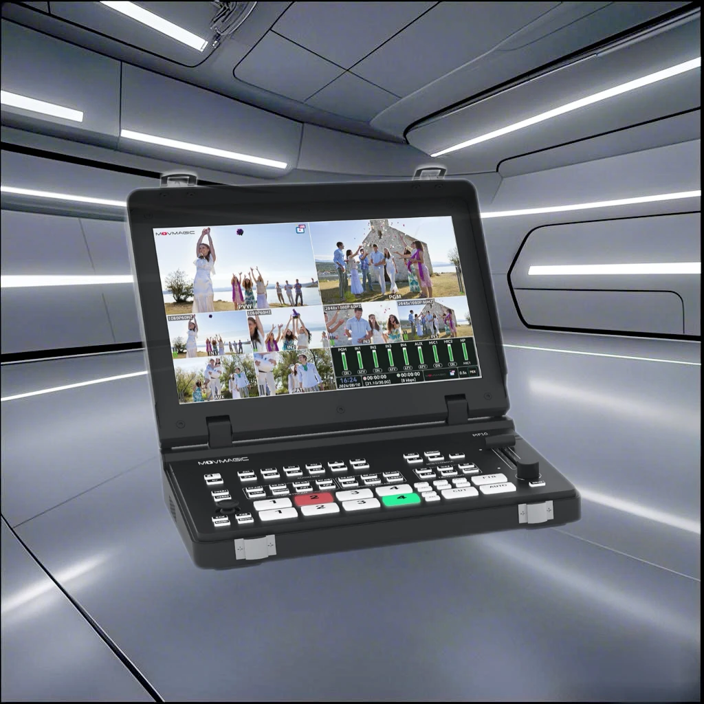 Portable Movmagic MF10 5-Channel HD Video Switcher Multi-Layout Live Streaming Support PTZ Cameras Metal Construction LAN USB3.1