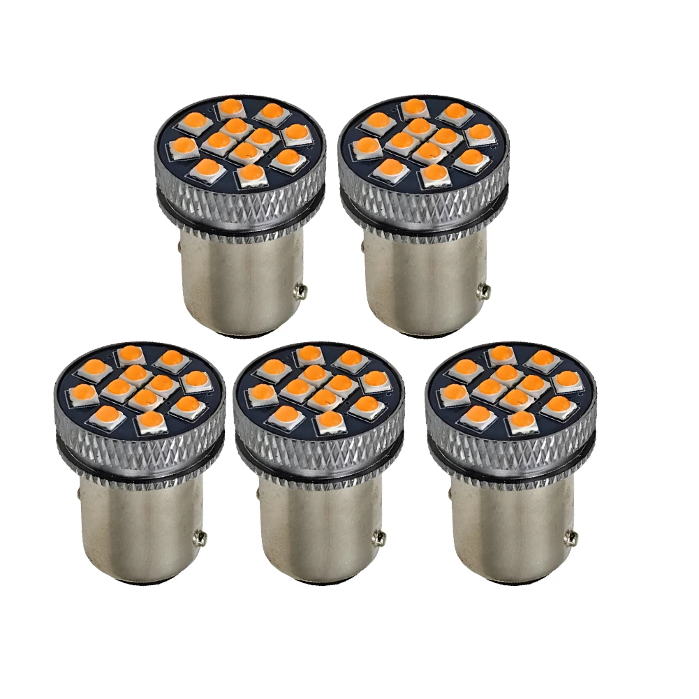 LED arancione 12SMD BAY15D 1156 P21W DRL Indicatori di direzione Lampadine di parcheggio per camion auto P21W BAY15D 1156 1157 7440 3157 T20