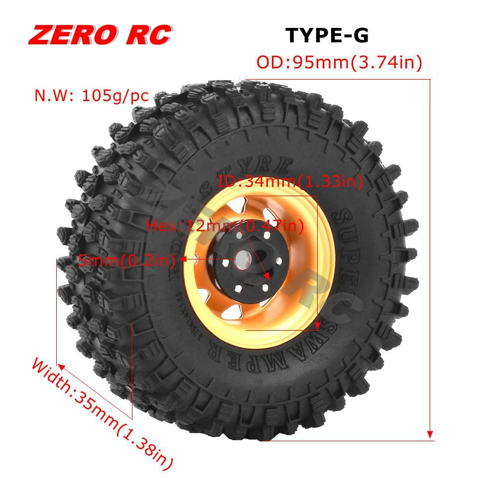 Lot De 4 Pneus Beadlock Métal Pour RC Crawler 1/10 - Roues De 90 Mm Avec Jantes En Alliage - Adapté à D90, Pajero, Tamiya CC01/02, LC70/80 - 12mm Hex