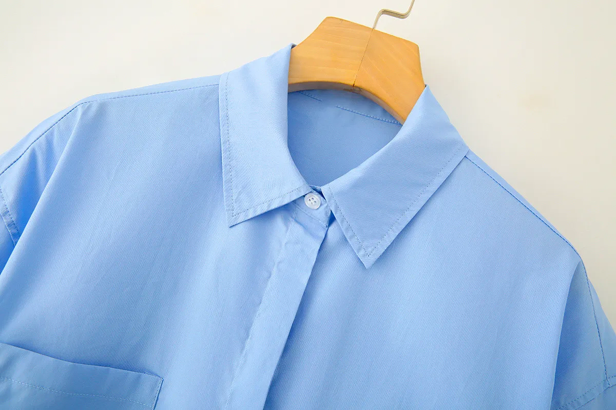 BSK & TRAF قميص قصير من القطن بأكمام قصيرة من BSK & TRAF 2025 صيفي جديد للسيدات ذو طية صدر السترة ملابس علوية غير رسمية قميص ركاب مستقيم