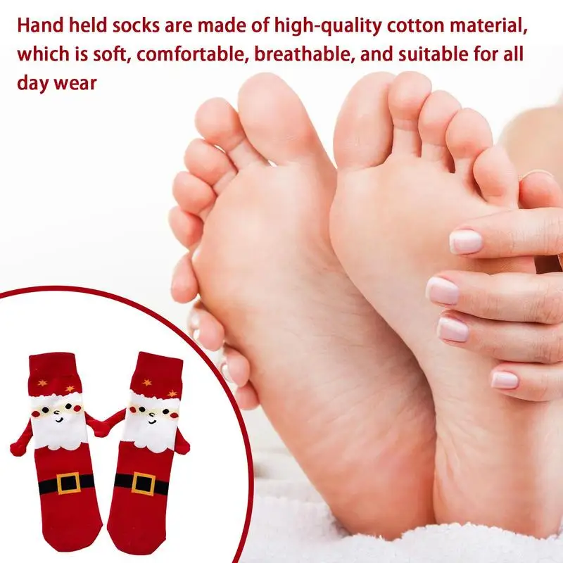 Holding Hands Socks Elastic Magnetic Hand Socks Cartoon Comfortable Cotton Mid-calf Socks Funny Gift For Christmas New Year