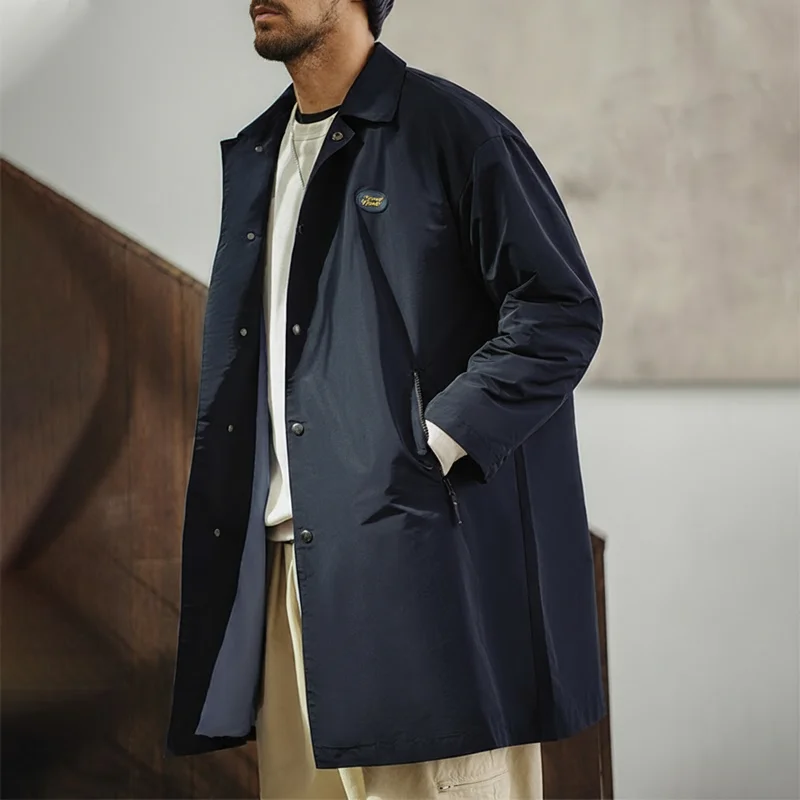 Maden Men's Vintage Balmacaan Waterproof Windbreaker Coat Single-Breasted Mid-Length Classic Collar Jacket for Spring and Autumn