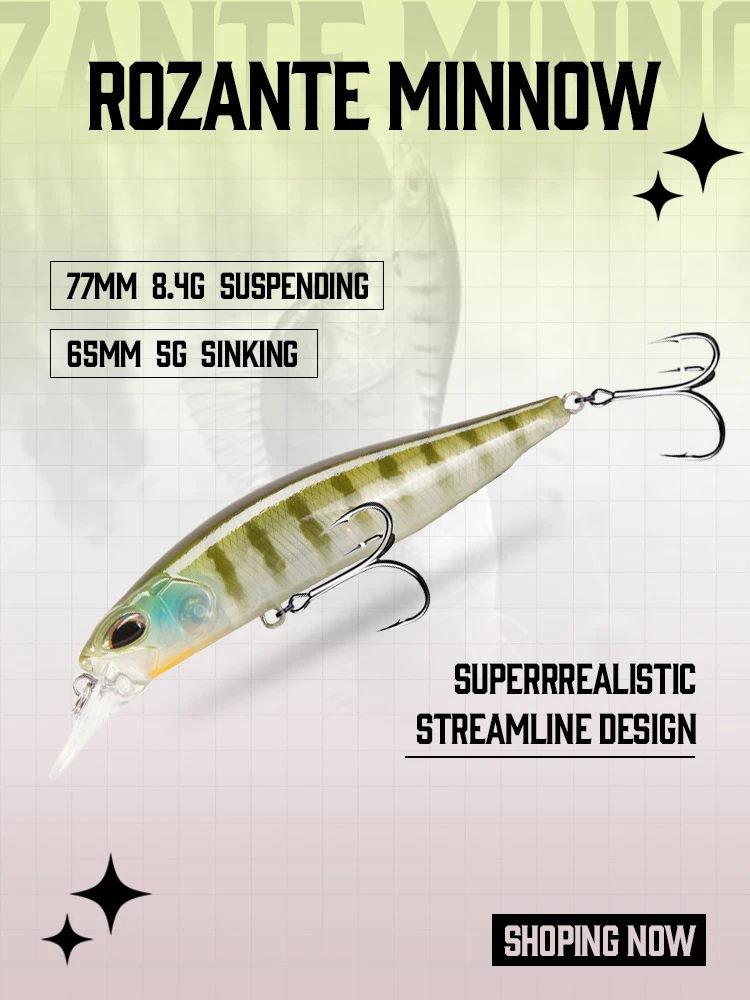 D1 Suspending Minnow Angelköder 65mm 5g 77mm 8.4g Hover Fry Wobblers Hard Bait Jerkbait Angelzubehör für Barsch und Hecht