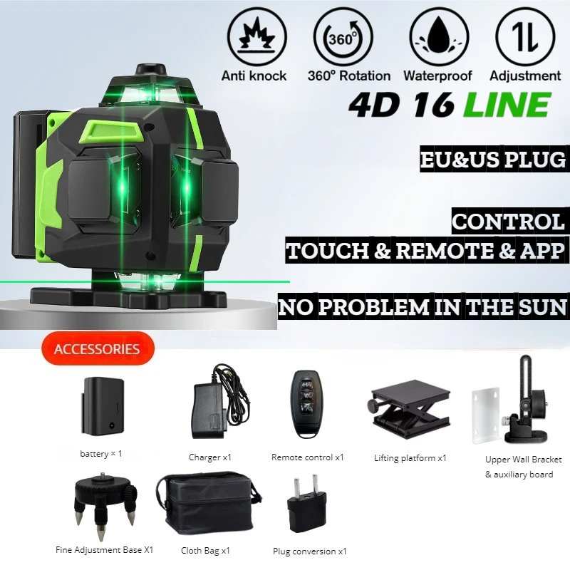 tripod/nivel a laser 16 Lines Laser profesional Level green line Self-leveling 360 autonivelant